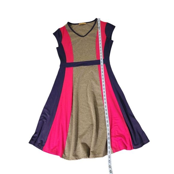 Mckol Womens Sz L Pink Gray Blue Color Block Midi Dress - Picture 6 of 12